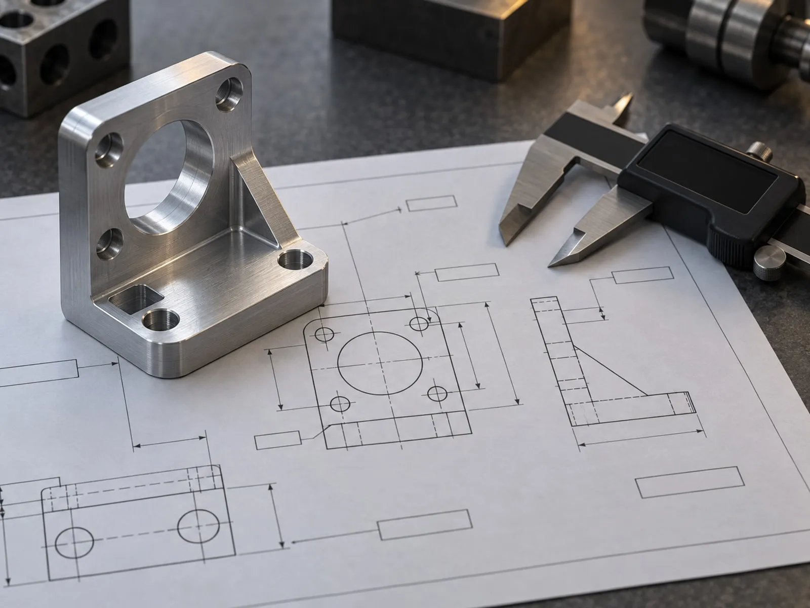CNC machined part being measured